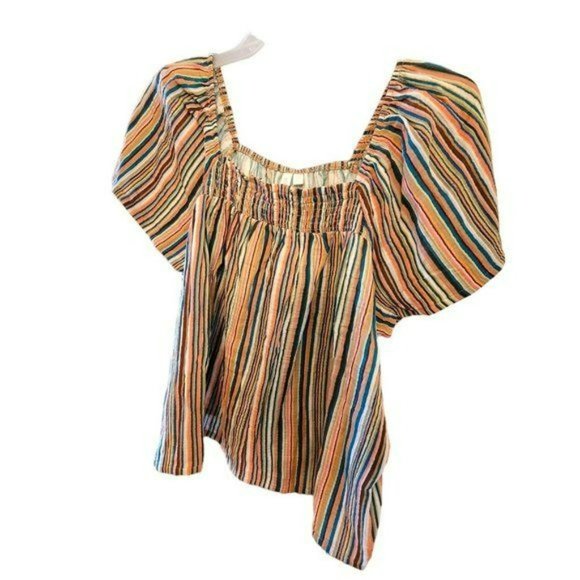 Striped Top 100% Cotton Linen Sleep Shirt Lounge Womans XL 16/18 LH126 - Picture 4 of 4